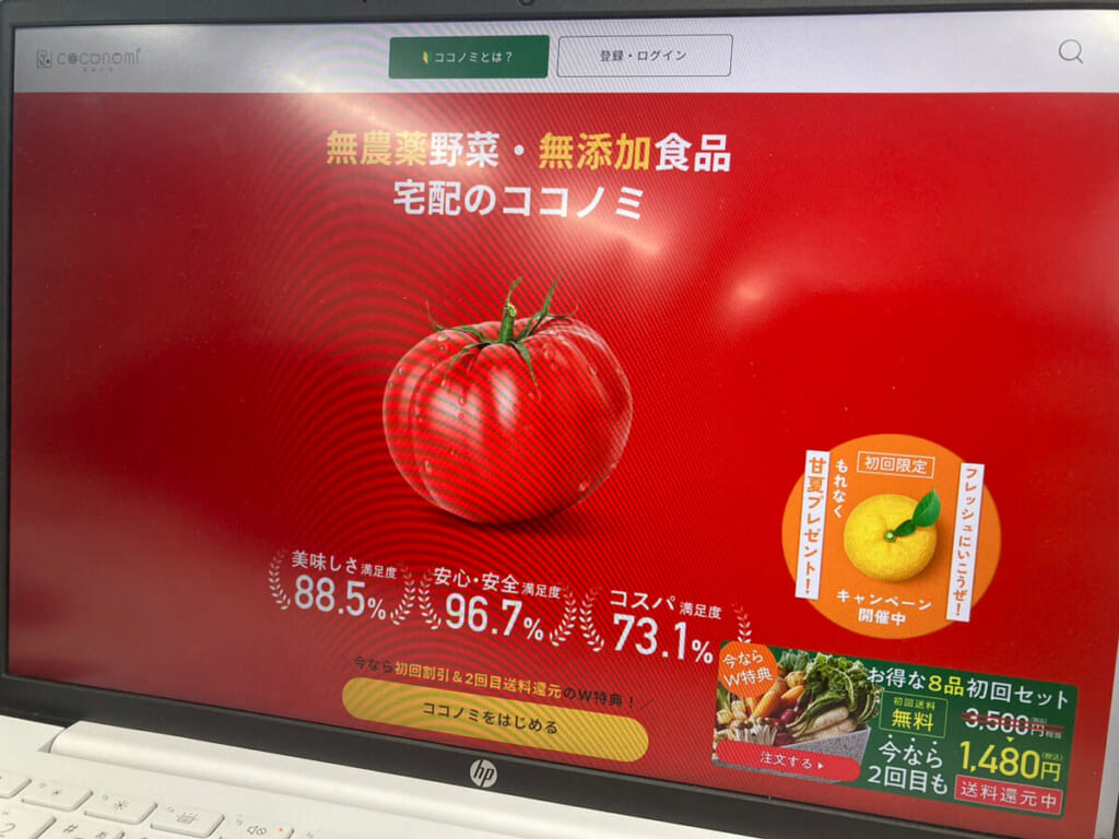 ココノミの公式サイトをPCで写した写真